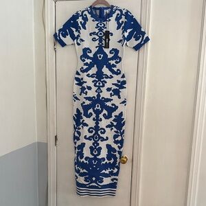 Fashion Nova Blue and White Maxi Dress
